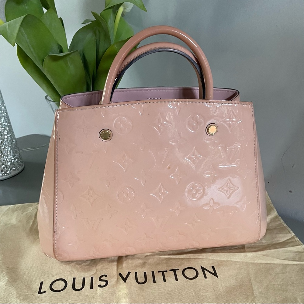 Louis Vuitton Montaigne Monogram Vernis MM Bag in Rose Ballerine
